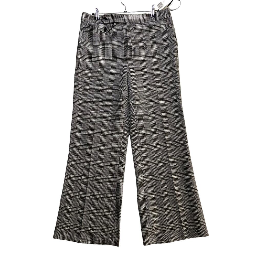 Nwt Lauren Ralph Lauren Gray Checkered Wide Leg 100% Wool Lined Pants Size 8P